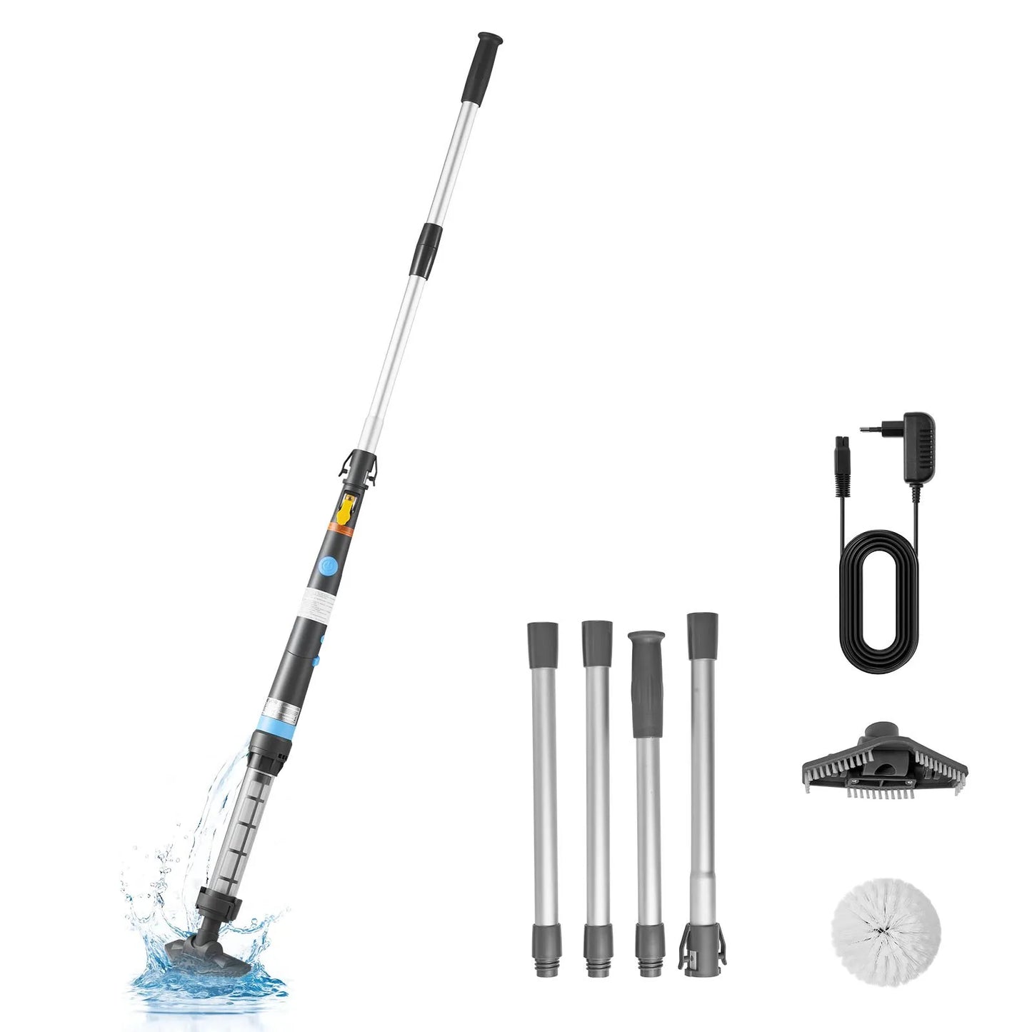 Aspirator Piscina Portabil fara Fir 32L min, Baterei Acumulator Reîncărcabil, Autonomie 60 Minute, Tijă Extensibilă și 2 Perii