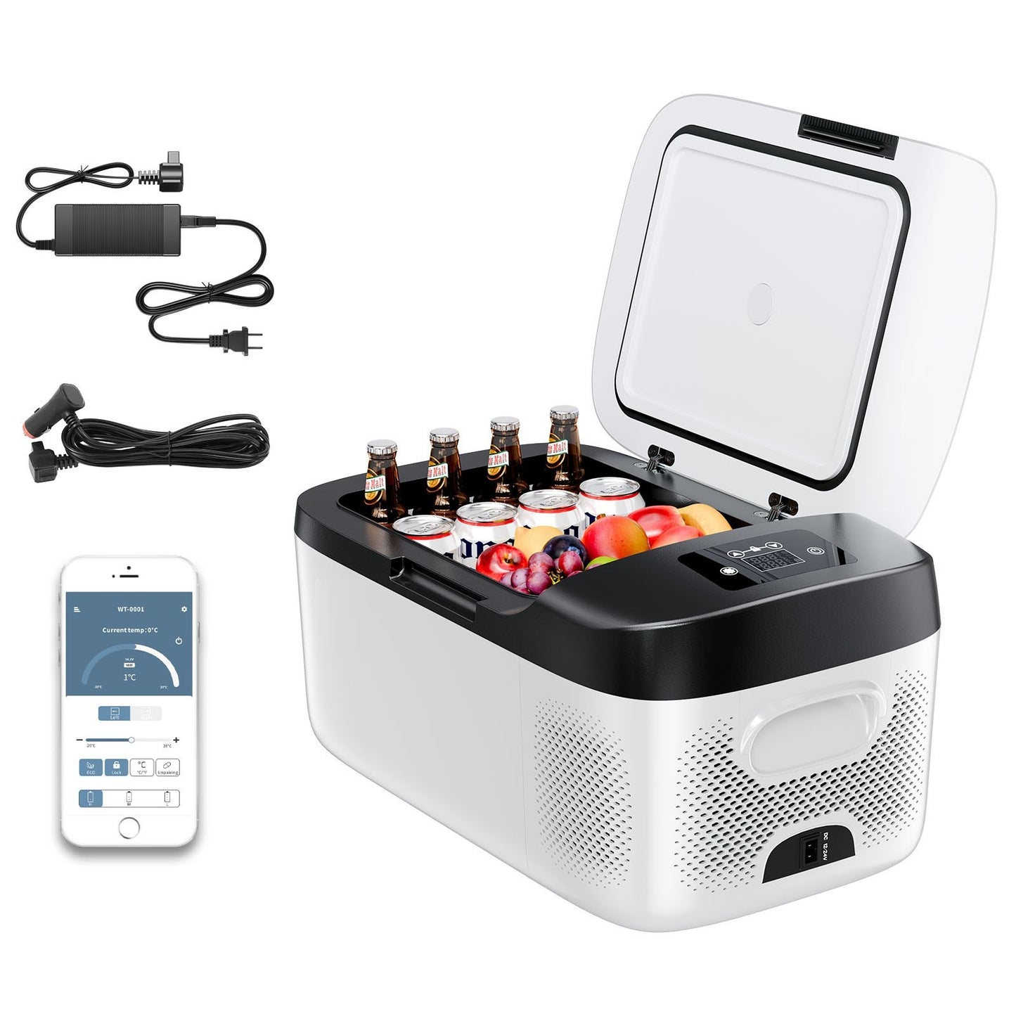 Ladă Frigorifică Auto cu Compresor 15L, -20 C până la +20 C, Control din Aplicație, 12V 24V și 220V pentru Camping, TIR și Overlanding