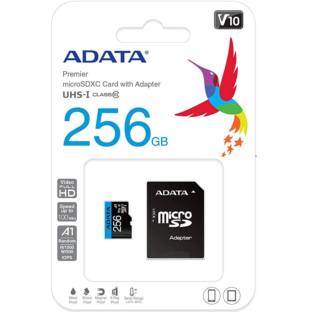 Card de memorie ADATA Premier, MicroSDXC, 256GB, UHS-I, Class 10 + Adaptor