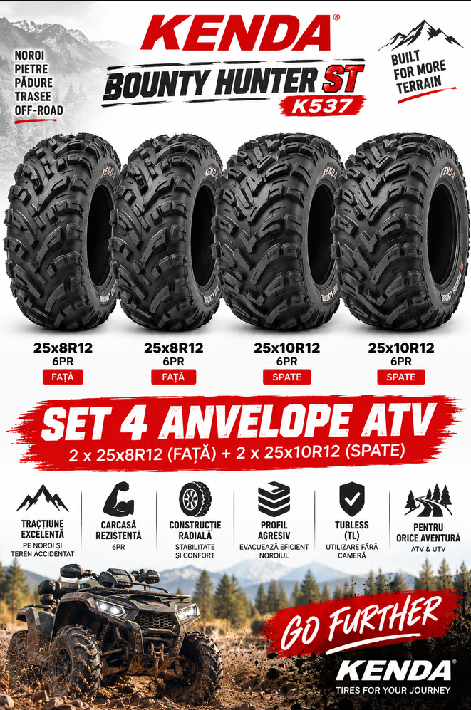 Set 4 Anvelope ATV Kenda Bounty Hunter ST K537 25x8R12 + 25x10R12 6PR Radiale
