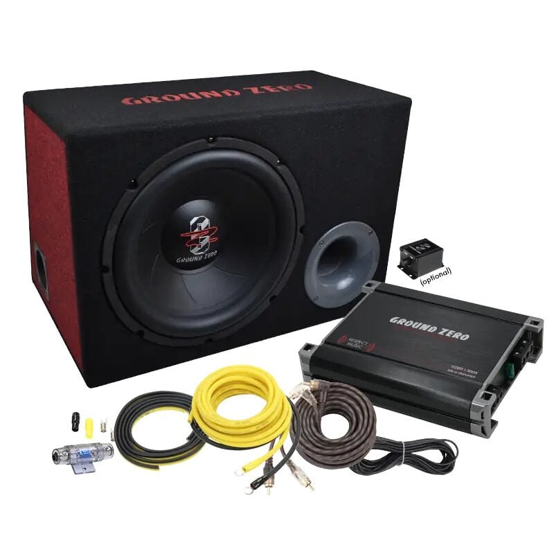 Pachet Subwoofer + amplificator + kit cabluri, Ground Zero , 30cm