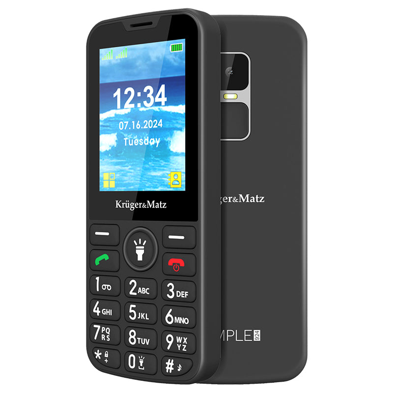 Telefon Seniori KrugerMatz 924 2G Dual SIM cu Buton SOS, Ecran 2.4 , Taste Mari, Cameră, Lanternă și Radio FM