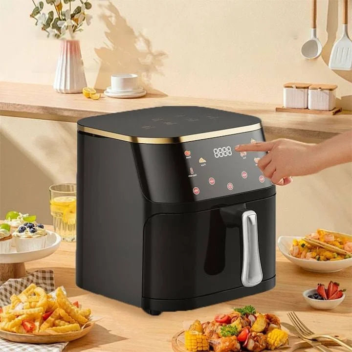 Friteuza cu aer cald 10L, XXL Digital Air Fryer, Gatire fara ulei, 2400 W, 6 programe presetate, Afisaj digital, Negru