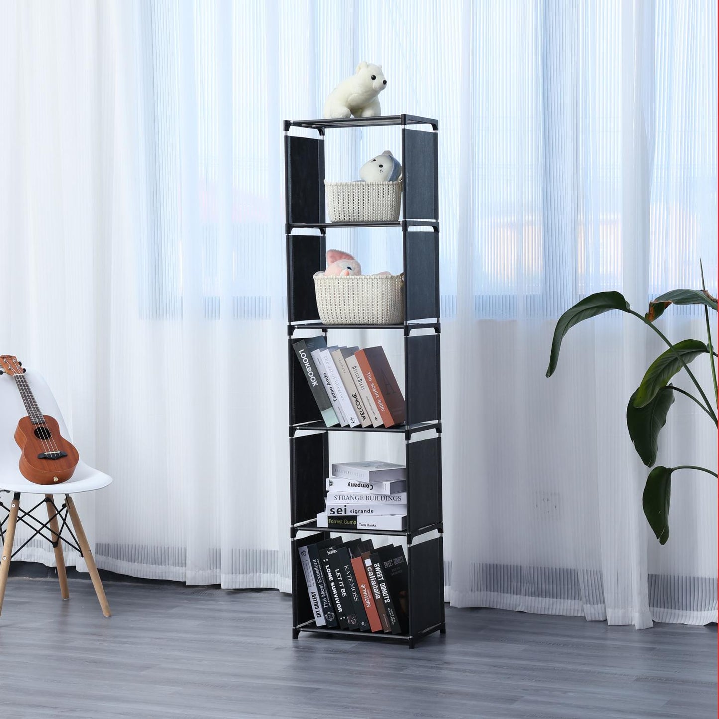 Raft multifuncțional cu 8 straturi și suport de depozitare (85x125cm) - negru
