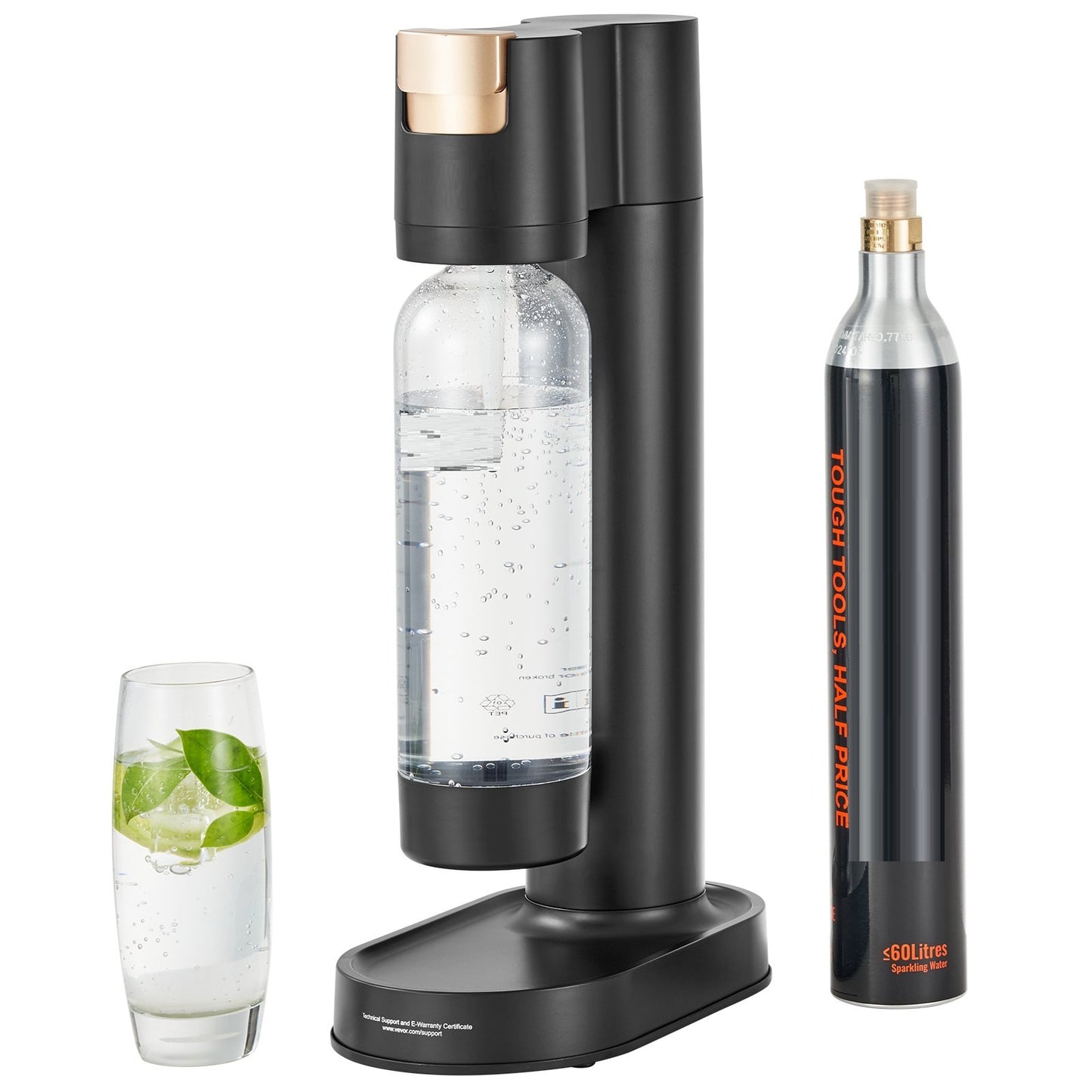 Aparat de apa minerala, aparat de producere a sifonului pentru carbonatarea acasa, kit de pornire a apei minerale cu sticla PET de 1 l fara BPA,