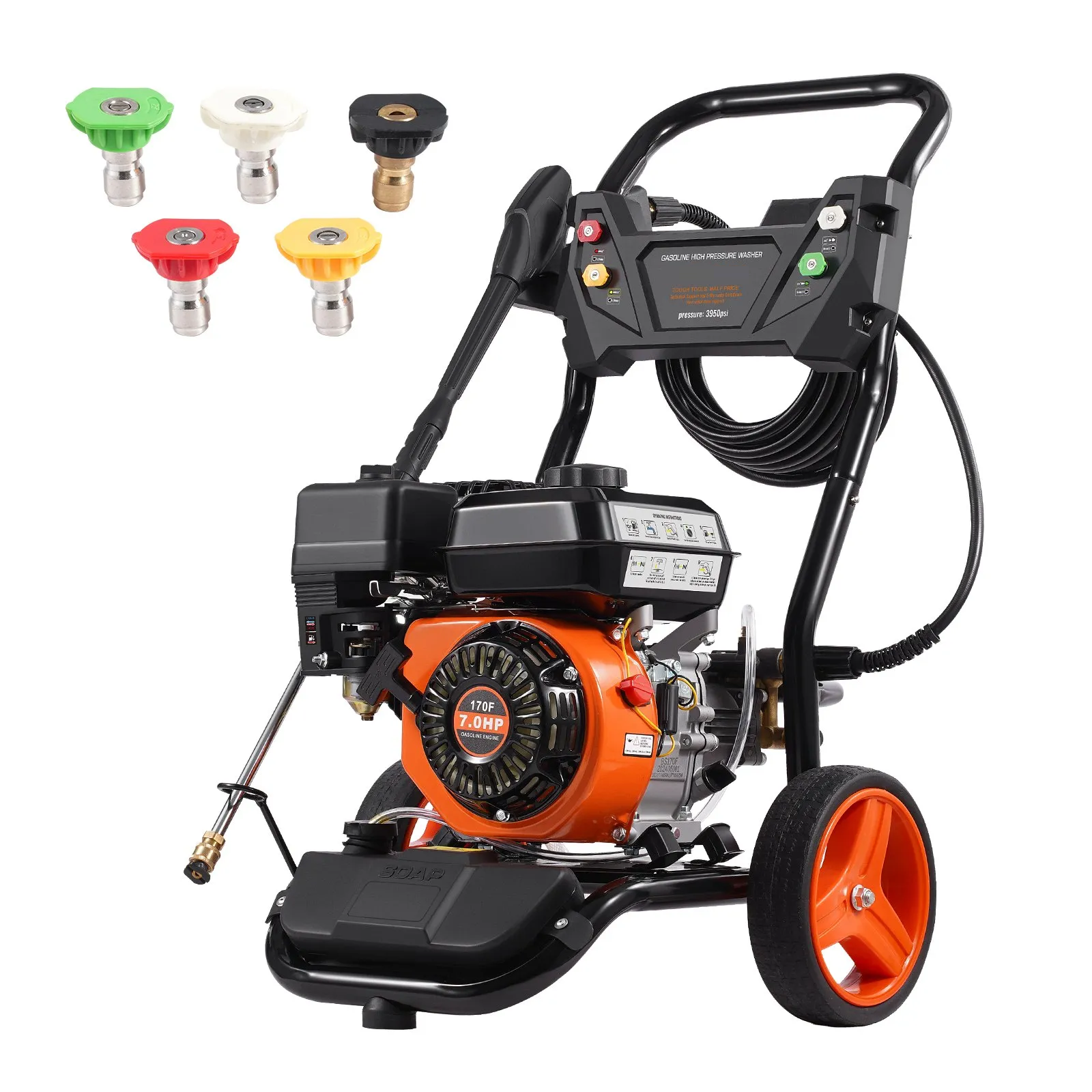 Aparat de spalat cu presiune 3950 PSI profesional pe benzina 10L min 7CP cu 5 duze