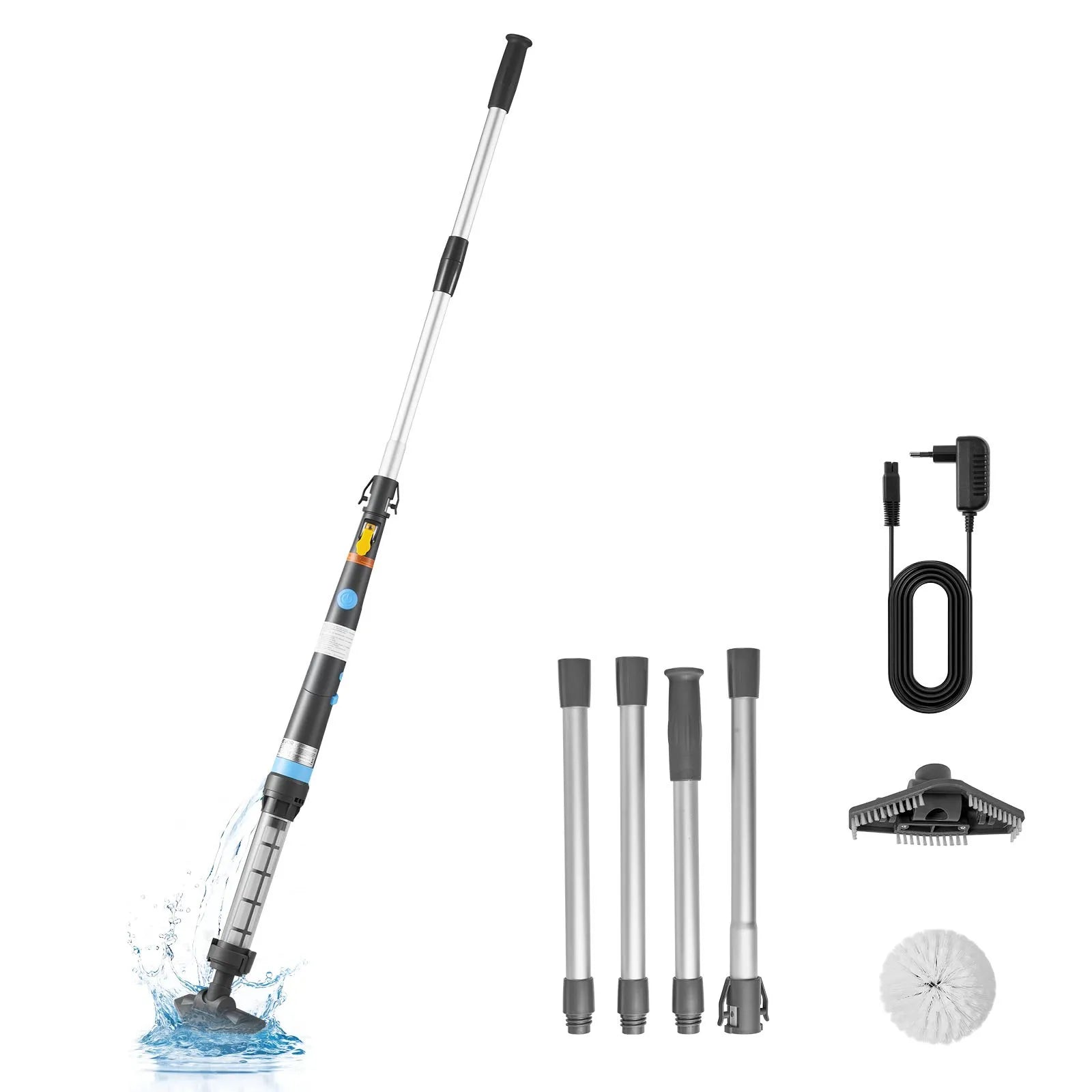 Aspirator Piscina Portabil fara Fir 32L min, Baterei Acumulator Reîncărcabil, Autonomie 60 Minute, Tijă Extensibilă și 2 Perii