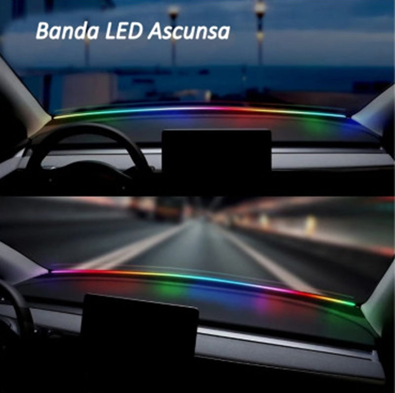 Bandă LED Ambientală RGB Digitală pentru Parbriz Auto, 150 cm, Control prin Aplicație Bluetooth, Alimentare USB, Efect Magic Flow