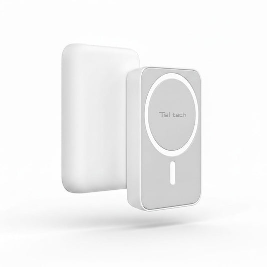 Baterie Externă Magnetică Teltech MagSafe 10000mAh, Încărcare Wireless 15W, USB-C, Power Bank Fast Charge, Alb