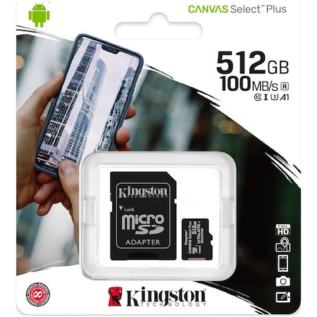 Card de memorie Kingston Canvas Select Plus, MicroSD, 512GB, Class 10, UHS-I Performance, U1, V10 + Adaptor