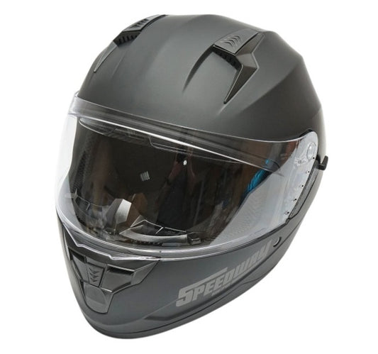 Cască Moto Integrală Negru Mat cu Vizieră Transparentă și Ochelari de Soare Integrati, Mărimea XL, Omologare ECE