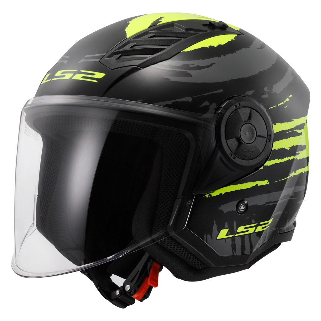 Cască Moto Open Face LS2 OF616 Airflow II Brush Black H-V Yellow ECE 22.06
