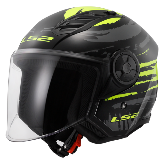 Cască Moto Open Face LS2 OF616 Airflow II Brush Black H-V Yellow ECE 22.06