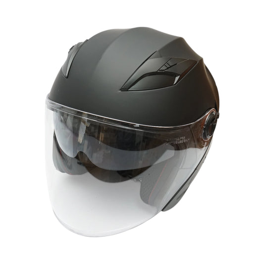 Casca moto tip jet neagra, model urban cu viziera transparenta si ochelari de soare, marimea L L