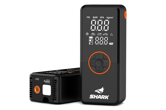 Compresor Auto Portabil Shark BP-150 cu Acumulator, 150 PSI, Power Bank și Lanternă LED