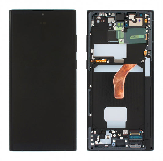Display Samsung Galaxy S22 Ultra S908 cu rama, Black Graphite Sky Blue Red) (rama Negru MAT)