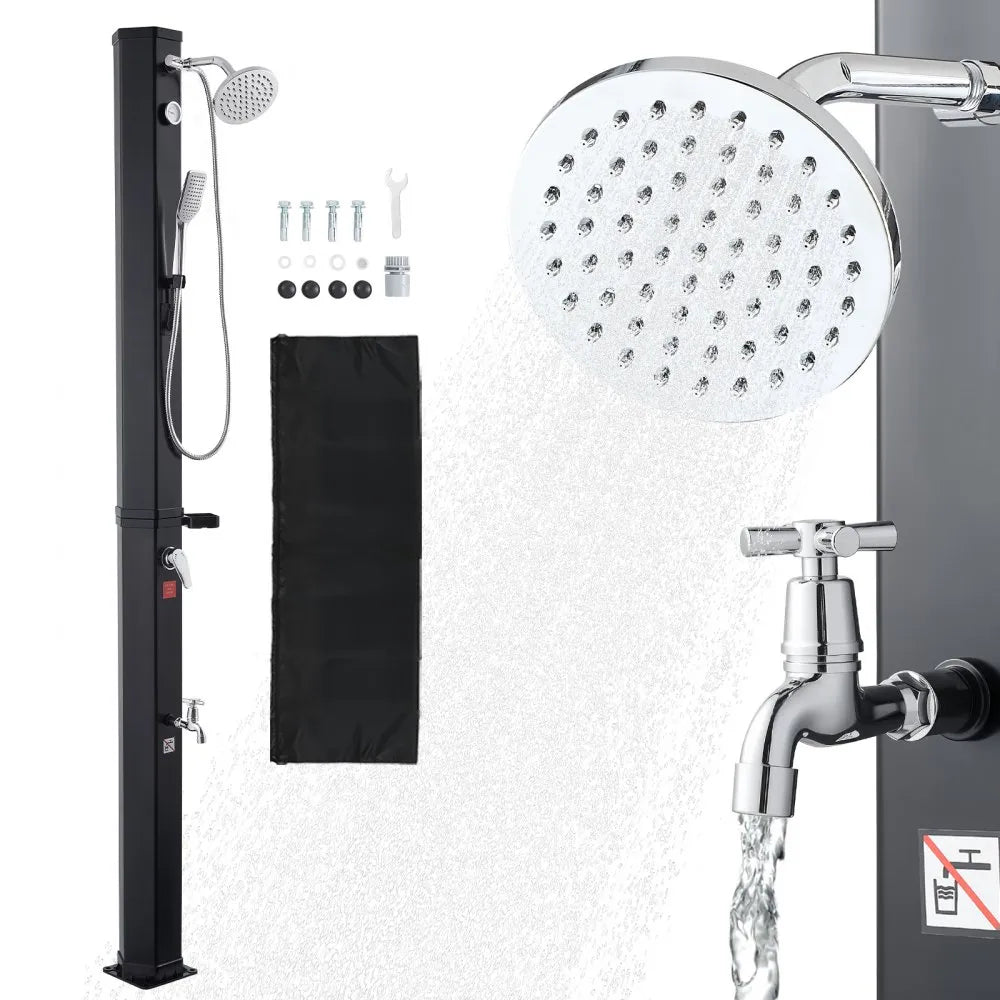 Dus incalzit cu energie solara 40L pentru piscina, dus exterior cu inaltimea capului de dus de 205 cm, cu robinet de mana si de picior, reglare a apei