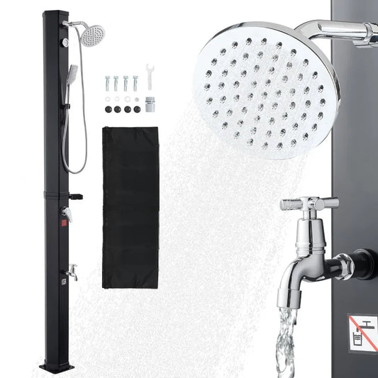 Dus incalzit cu energie solara 40L pentru piscina, dus exterior cu inaltimea capului de dus de 205 cm, cu robinet de mana si de picior, reglare a apei