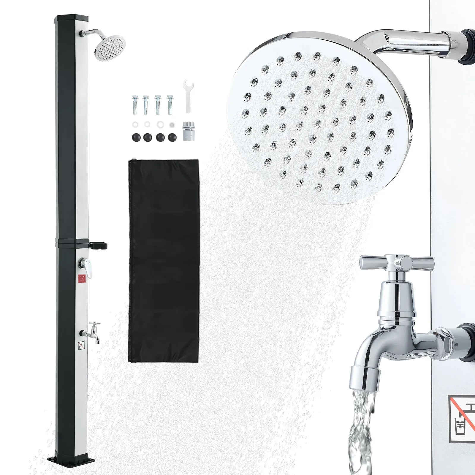 Dus incalzit cu energie solara 35L pentru piscina, dus exterior cu inaltimea capului de dus de 205 cm, cu robinet de mana si de picior, reglare a apei