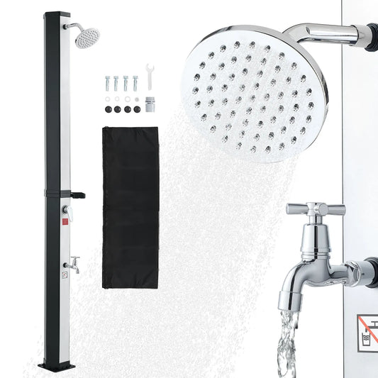 Dus incalzit cu energie solara 35L pentru piscina, dus exterior cu inaltimea capului de dus de 205 cm, cu robinet de mana si de picior, reglare a apei