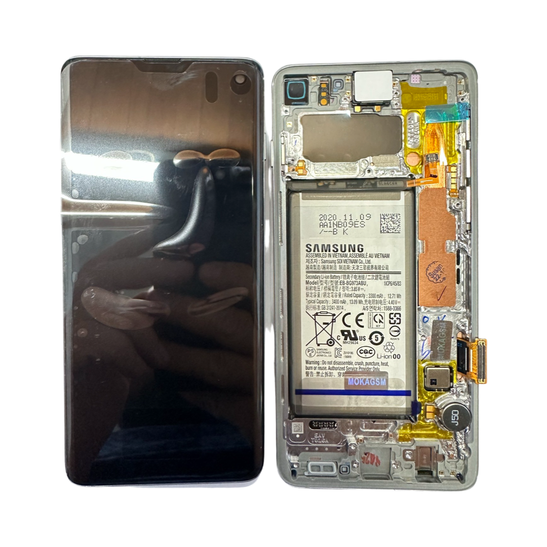 Ecran Display cu Baterie Samsung S10 G973 Alb, Rama Silver GH82-18835B