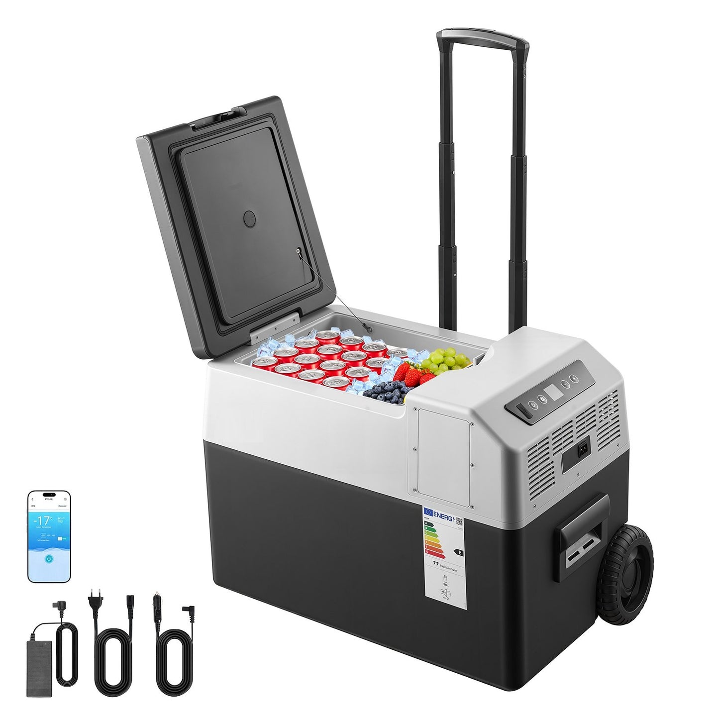 Frigider Auto cu Compresor 30L -22 C, 12V 24V și 230V, Control prin Aplicație, Roți și Mâner