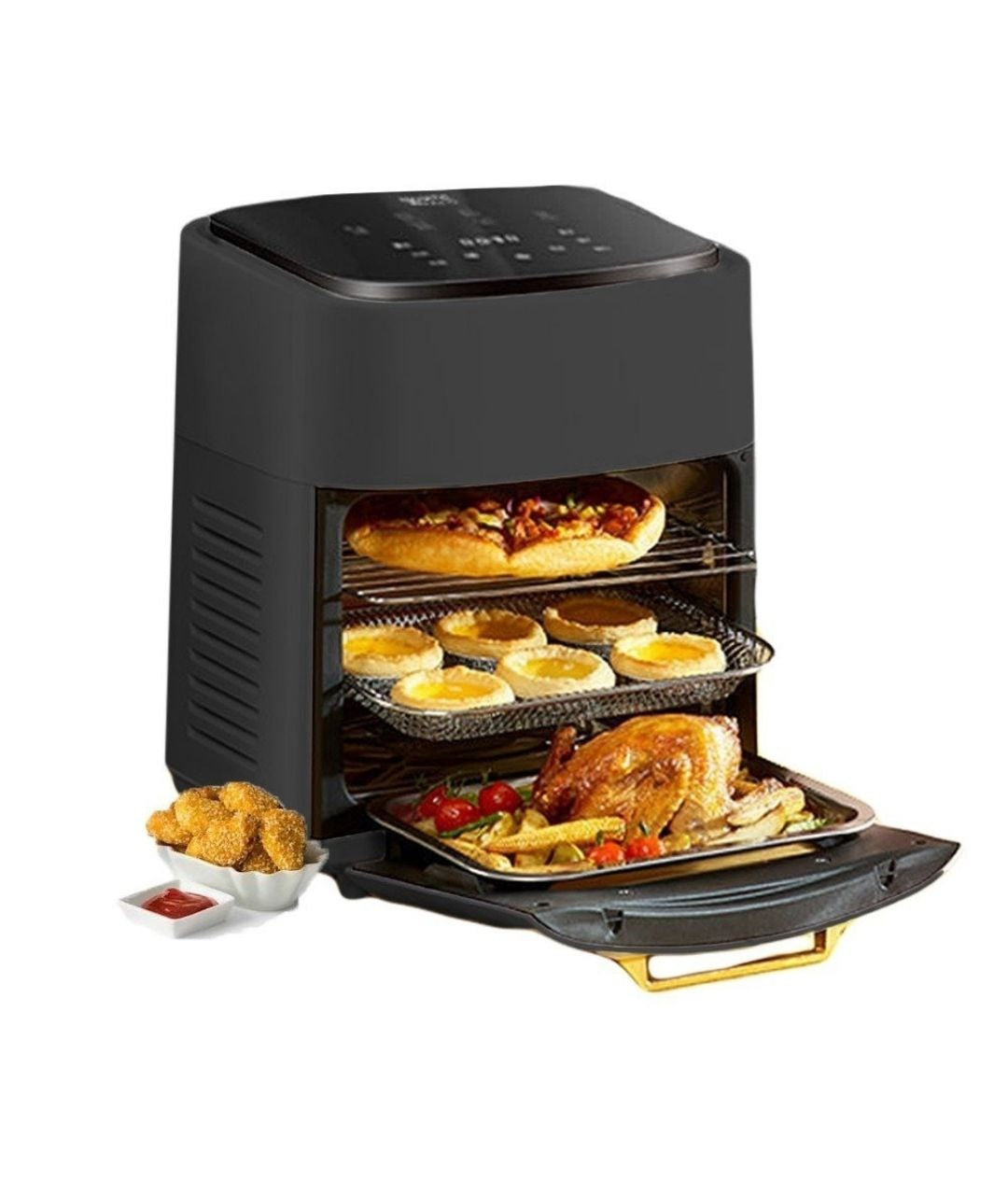 Friteuza digitala cu aer cald SELANI 15 L, Air Fryer Optiune Sanatoasa-fara ulei, Puternica 1400W, Incapatoare 37 x 37 x 29 cm, Negru