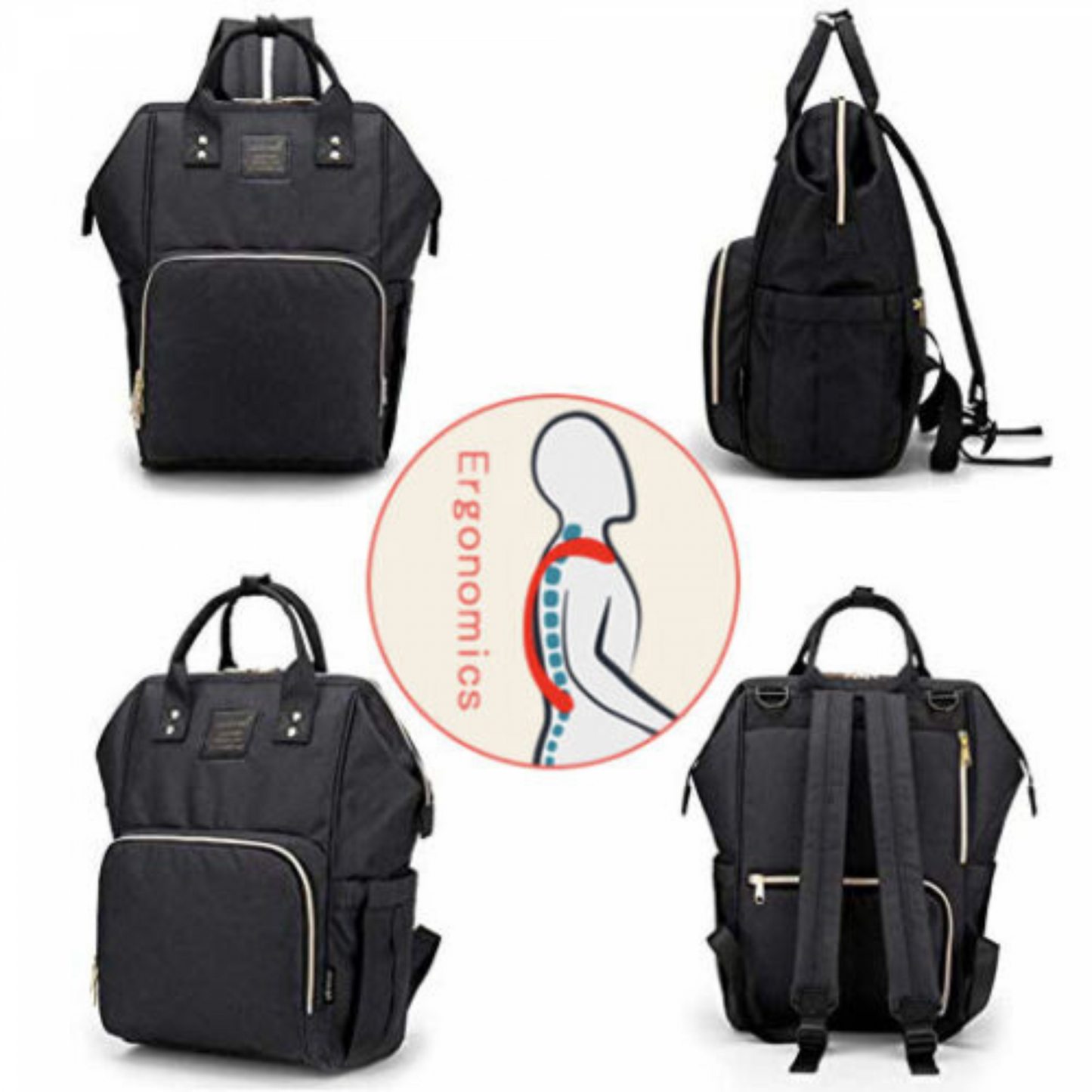 Geanta multifunctionala pentru scutece si biberon pentru mamici neagra, rucsac mamici