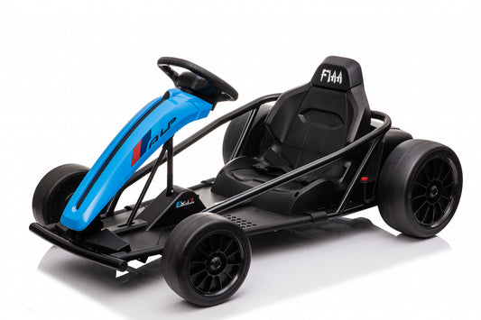 Go Kart Electric pentru Copii 500W 24V cu Functie Drift, Roti EVA Moi, Albastru - Kart Electric Copii 3-11 Ani