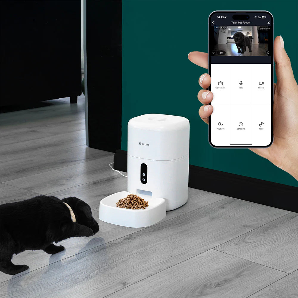 Hrănitor inteligent pentru animale de companie cu camera video , aplicatie telefon, WiFi, cameră UltraHD, 4L, alb, pisici, caini