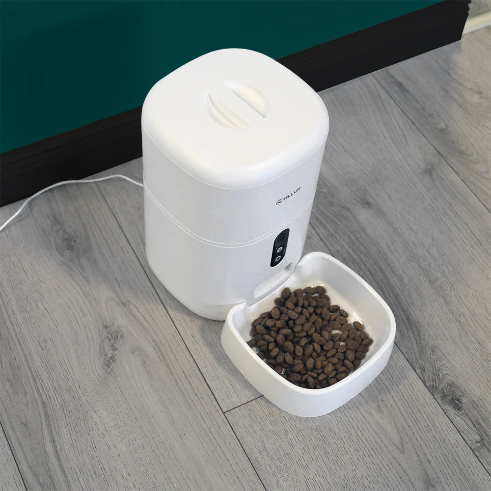 Hrănitor inteligent pentru animale de companie cu camera video , aplicatie telefon, WiFi, cameră UltraHD, 4L, alb, pisici, caini