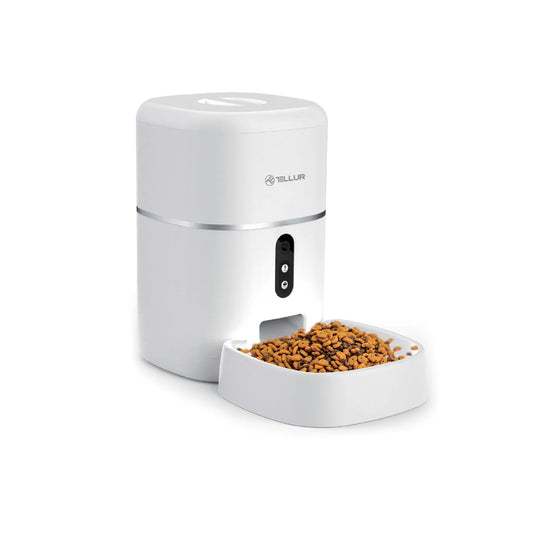 Hrănitor inteligent pentru animale de companie cu camera video , aplicatie telefon, WiFi, cameră UltraHD, 4L, alb, pisici, caini