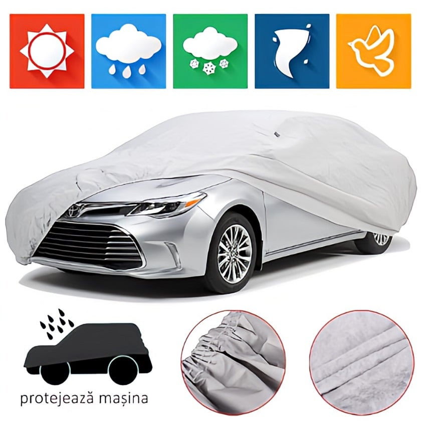 Husă prelată auto impermeabilă 540x175x120 cm, material dublu, cu aerisire, gri