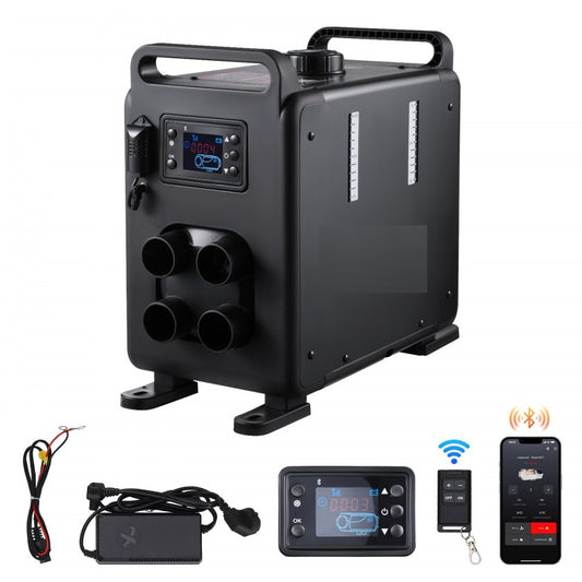 Incalzitor stationar, sirocou 12V, 220V ,Incalzitor aer pe motorina , 8KW,cu Telecomanda,Senzor CO2 cu alarma, Bluethoot 4 iesiri