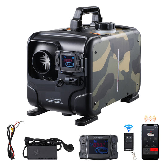 Incalzitor stationar, sirocou 12V, 220V , Incalzitor aer pe motorina, 8KW,cu Telecomanda,Senzor CO2 cu alarma, Bluethoot
