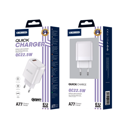 Pachet 10buc Incarcator cu cablu Type C PD 22.5W, A77 , White QC3.0