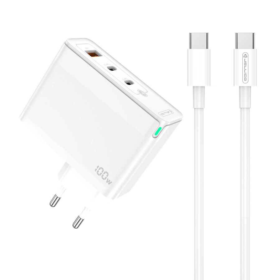 Incarcator cu Cablu Type C 100W, GaN PD 100W,2XUSB C + 1usb Black