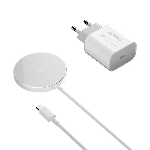 Incarcator Wireless iPhone MagSafe Dudao Kit 15W Magnetic Wireless Charger Qi 20W AC Charger (MagSafe Compatible) White (A12XS)