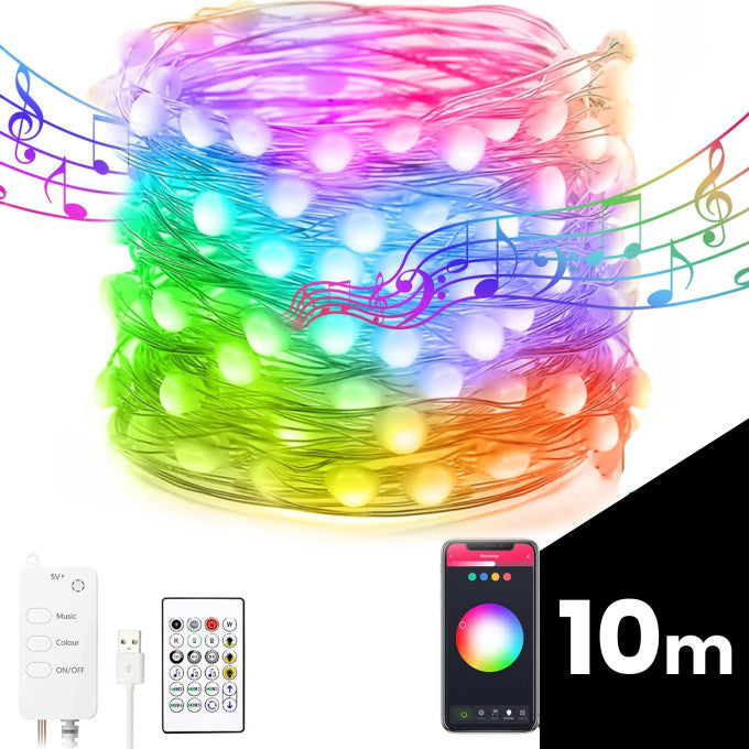Instalatie Brad Sir de lumina inteligenta - USB - 66 LED-uri RGB - 10 m - Bluetooth