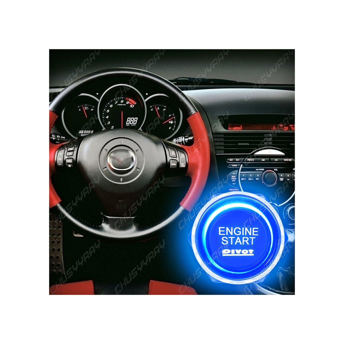 Kit buton pornire motor autoturism cu iluminare 12V