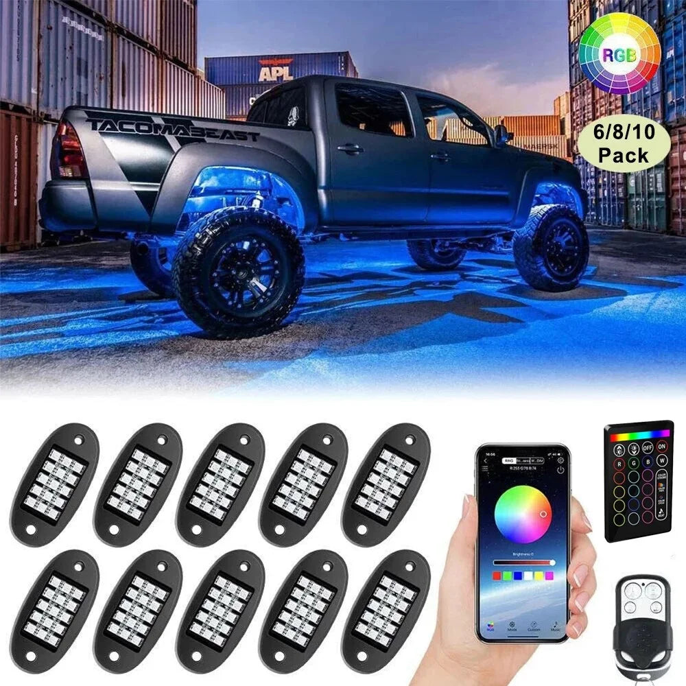 Kit lumini sub masina, Rock Lights, 12 module, cu aplicatie telefon si telecomanda , Maverick, Rzr, Can am, Polaris, Cf Moto, Segway