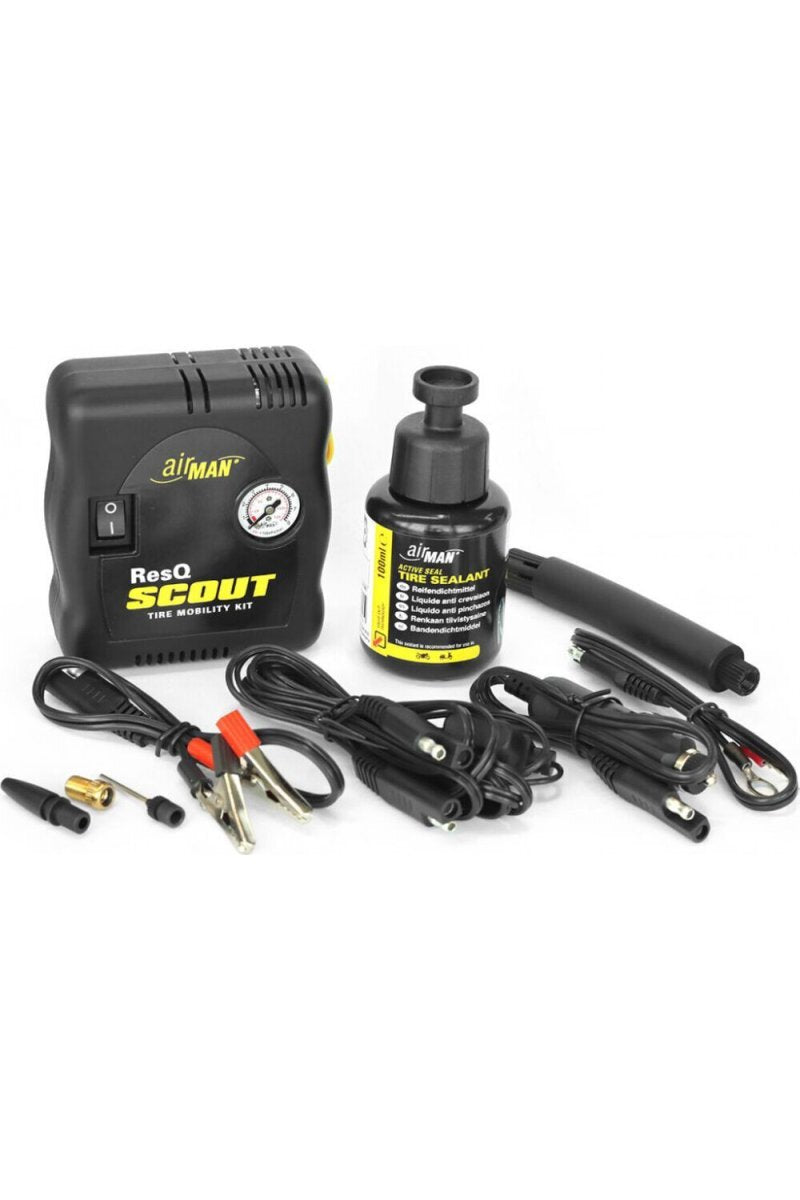Kit Reparație Pană Moto și ATV AirMan ResQ Scout cu Compresor 12V și Lichid Antipană 100ml