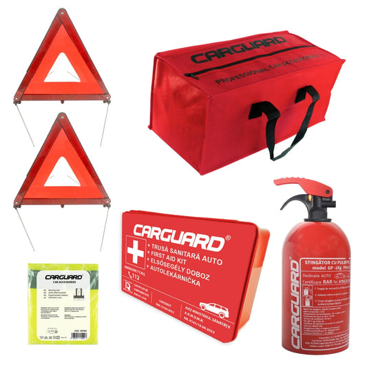 Kit siguranță auto obligatoriu omologat R.A.R , evita amenda pentru trusa medicala si stingator