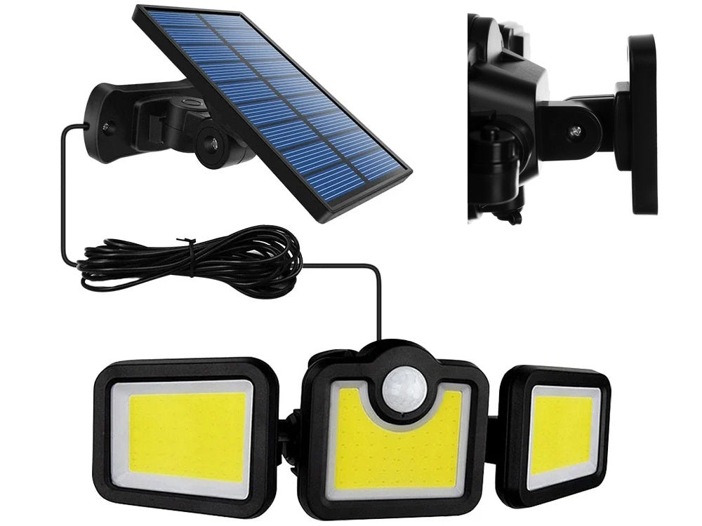 Lampa Solara 171 LED COB cu Senzor de Miscare si Panou Solar Separat   Telecomanda   Iluminare Curte, Gradina, Terasa, Garaj