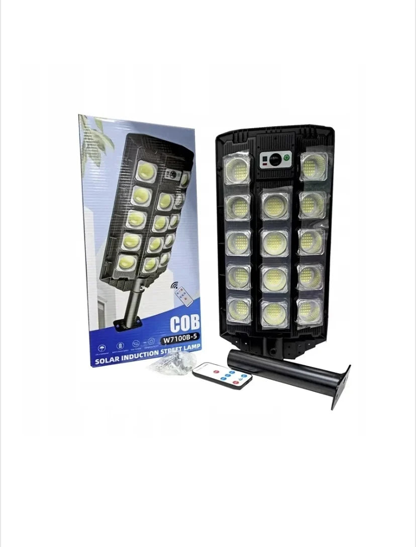 Lampa solara stradala LED 47cm, Senzori de miscare, Panou solar incorporat, Brat de montare si telecomanda cu functii multiple de setare a