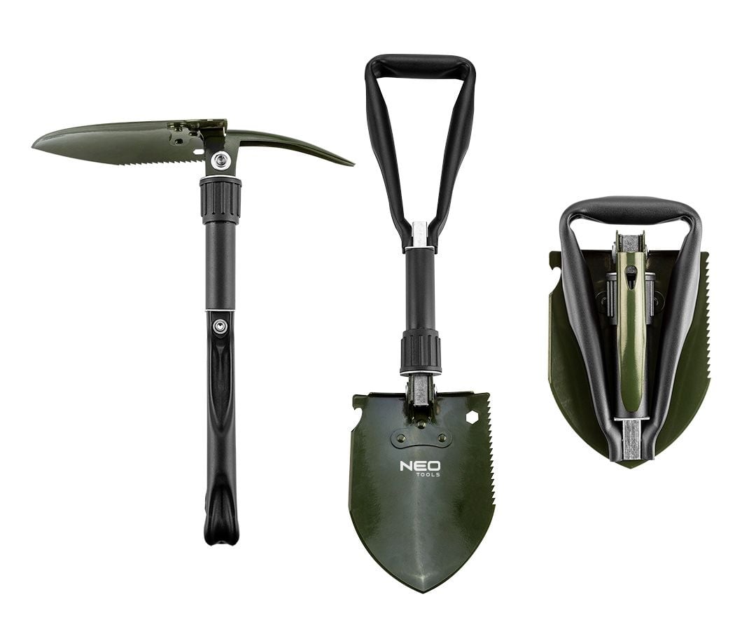 Lopată Militară Pliabilă Multifuncțională 5 în 1 cu Husă Transport, Oțel Mangan, Camping, Bushcraft și Off-Road