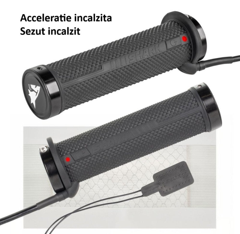 Manere incalzite pentru atv  manere incalzite + acceleratie + Sezut incalzit, SHARK, Reglaj pe 5 nivele