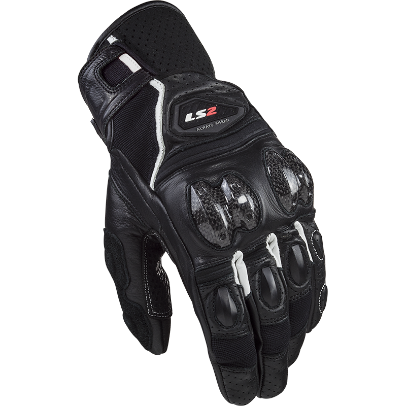 Mănuși Moto LS2 Spark 2 Leather Man Gloves Black White - Piele Naturală, Carbon, Racing, Sport și ATV