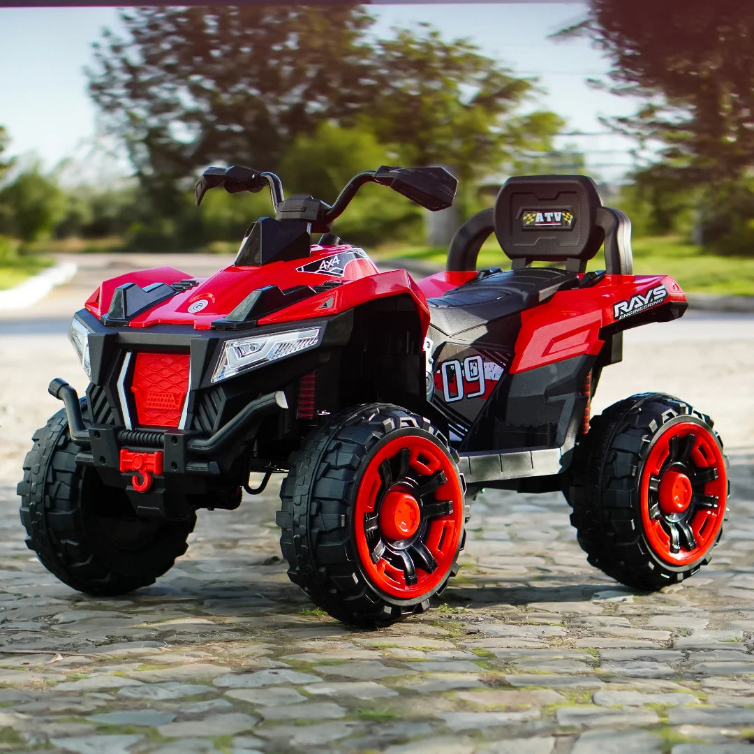 Masina copii ATV electric pentru copii, SuperOffroad V2, 4x4, 140W, 12V, 7Ah, pentru 2 copii, rosu, copii