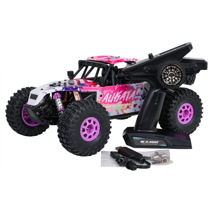 Masina cu telecomanda RC Crawler 4x4 ALIKATA 1:12 Brushless 50 km h, Caroserie Metalică, Suspensii Reglabile, Mov